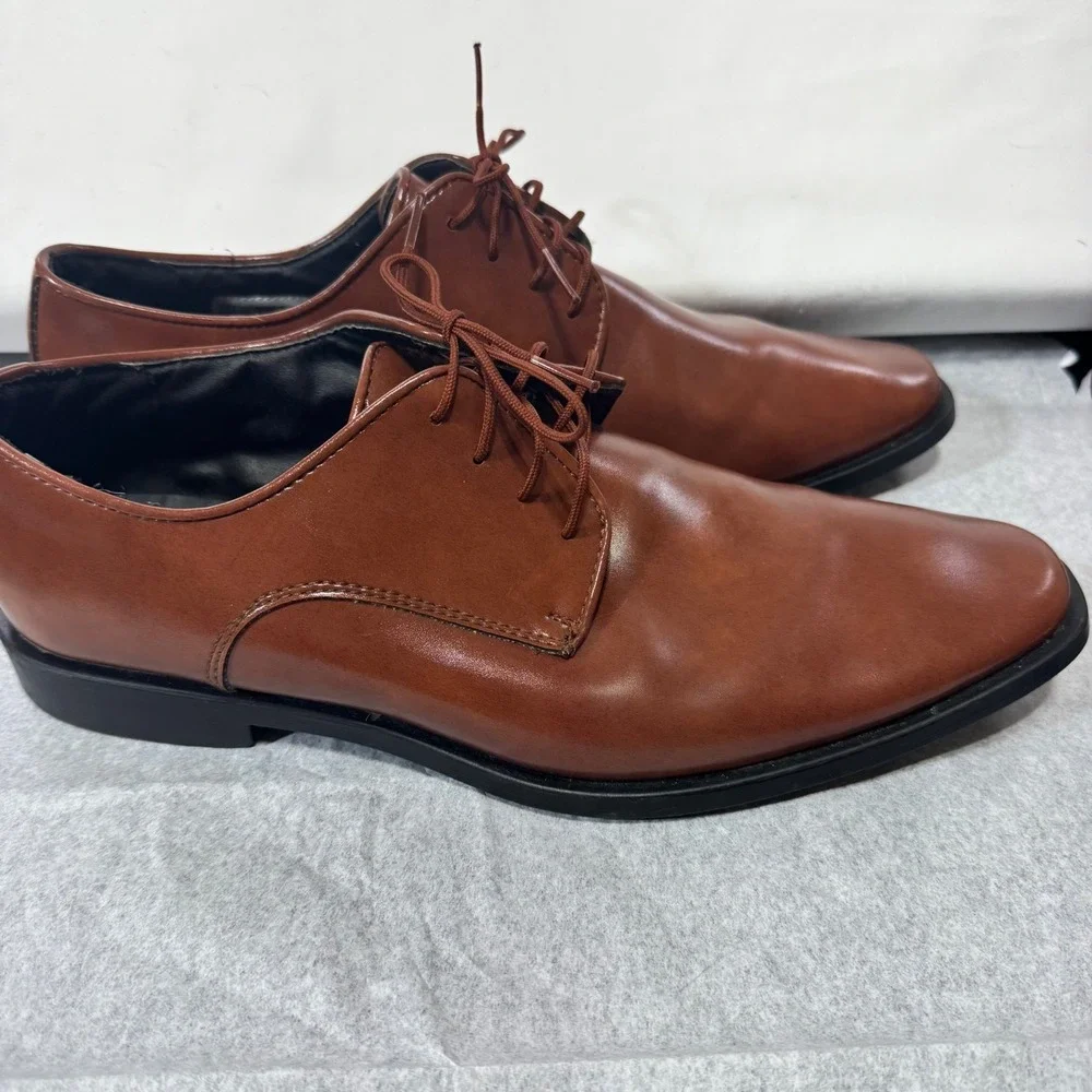 Joseph Abboud Dress Shoes Mens 10W Brown Faux Leather Derby Oxfords 4700 050116